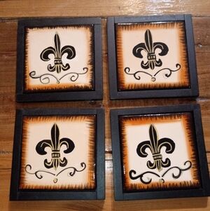 Black and White Fleur-de-Lis Coaster Set